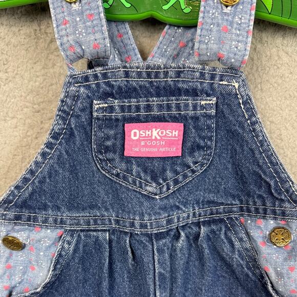 Vintage Osh Kosh Overalls Infant Girl Vestback Denim Floral Trim Size 18M 90s - Picture 3 of 8